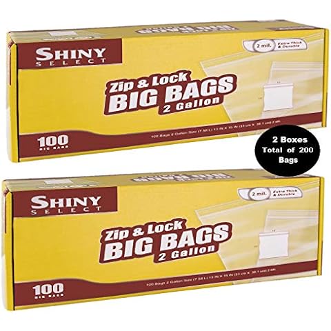 [ 200 COUNT ] Extra Large 2 Gallon - ZIPPER TOP - Storage Bags - 2 MILL - 13" x 15" Clear, 2 boxes of 100 bags Cover