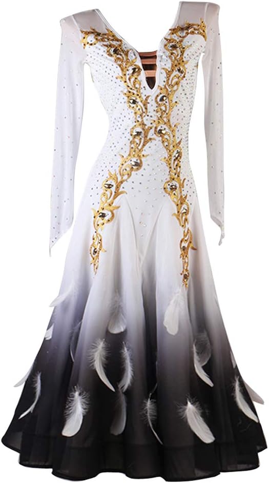 Ballroom Competition Dress Modern Waltz Tango Standard Dance Dress with Feather Decoration