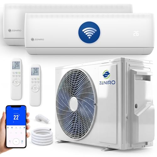 ZENIRO Multisplit Klimaanlage 2 Innengeräte Set (2,6kW + 5,3kW) Klimagerät Air Conditioner mit Heizfunktion 18000 BTU 5.3kW A++ WiFi/App-Steuerung 4D AirFlow Heizen bis -20°C Vorgefüllt R32
