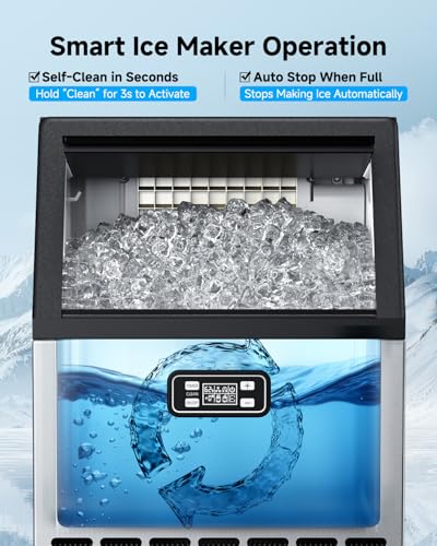 Image of Feelfunn Commercial Ice Maker Machine - 150 LBS /24H, 33lbs Storage Capacity, Stainless Steel Freestanding & Under Counter Ice Maker with Self-Cleaning, 24H Timer, Ideal for Home Bar Office Restaurant
