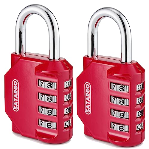 Image of 4 Digit Combination Lock for Locker Room Lock - Cut Resistant Gym Locker Lock with Code - Indoor Outdoor Padlock Small Combo Lock (Red, 2 Pack)