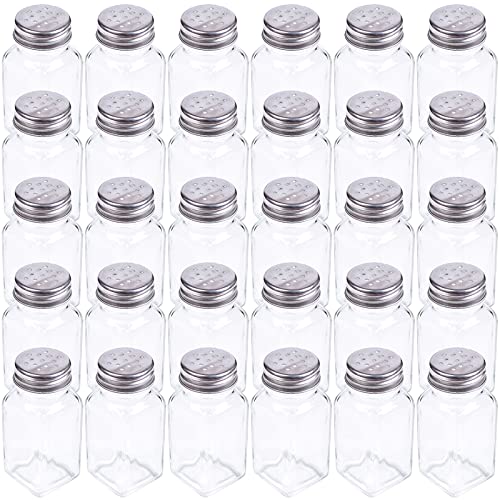 Tebery 30 Pack Glass Salt and Pepper Shaker Set with Stainless Steel Mushroom Top 2.7oz Spice Bottle for Kitchen Restaurants and Catering Classic Design