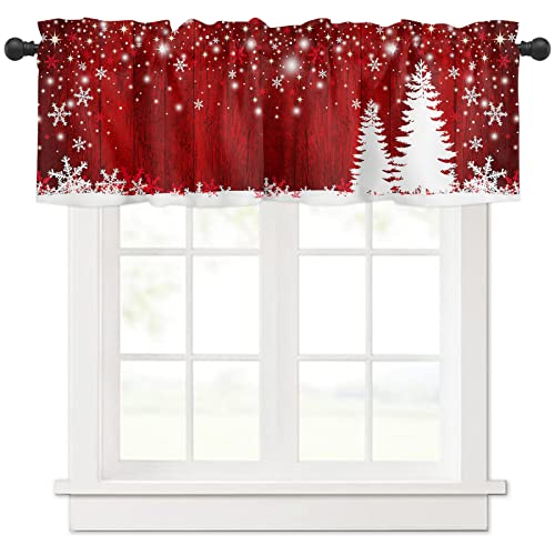 Shaptoy Christmas Curtain Valances For Kitchen Windows 54X18 Inch Xmas Tree Snowflake Red Rod Pocket Valance Window Treatments 1 Panel Short Curtains For Bedroom Bathroom Living Room Decor #TOP1