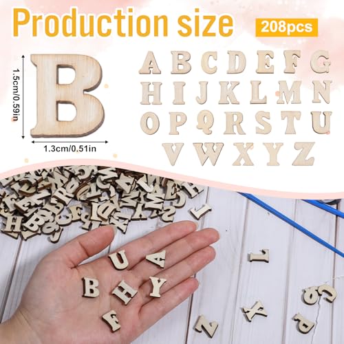 208 Stück Holzbuchstaben Klein, 1.5 cm Holz Buchstaben für Bastelarbeiten, A-Z Holz-Alphabetbuchstaben für DIY-Malerei, Kunst, Heimdekorationen, Kinderbuchstabieren