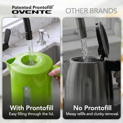 Image of OVENTE 1.8L Electric Kettle, BPA-Free with Easy-Fill Lid, Green KP413G | 1500W Fast Boiling Water Heater, Auto Shut-Off, Boil-Dry Protection, 360 Swivel Base, Clear-View Window, Removable Filter