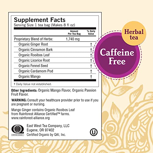 Yogi Tea - Mango Ginger Tea (6 Pack) - Supports Healthy Digestion - With Antioxidants From Rooibos Leaf - Caffeine Free - 96 Organic Herbal Tea Bags #TOP2