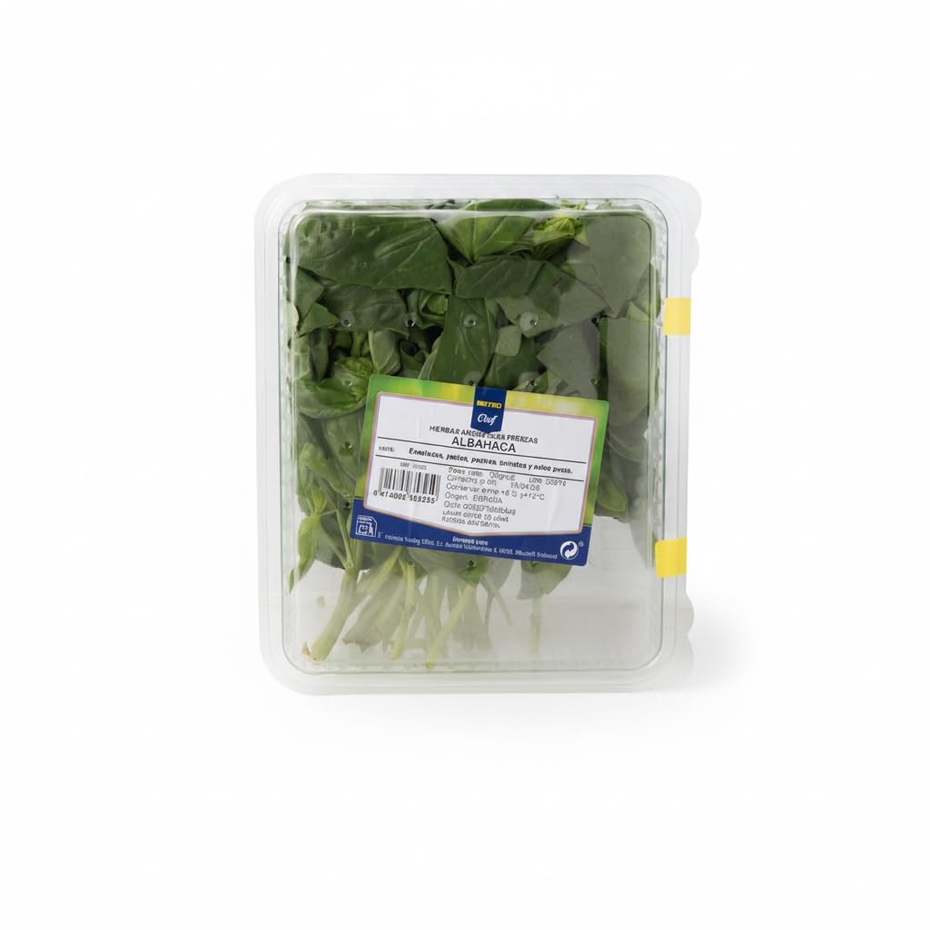 Albahaca Fresca 125g - Hierba Aromática Natural de Origen España para Pesto, Pastas y Ensaladas - Ideal para Cocina Profesional y Doméstica - Metro - NEXU