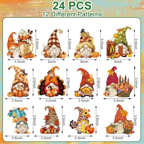 Fall Hanging Ornament Gnome Pumpkin Leaves Wooden Hanging Decoration Thanksgiving Pendant with Hemp Rope for Autumn Home Party Wall Decor 24 Pack