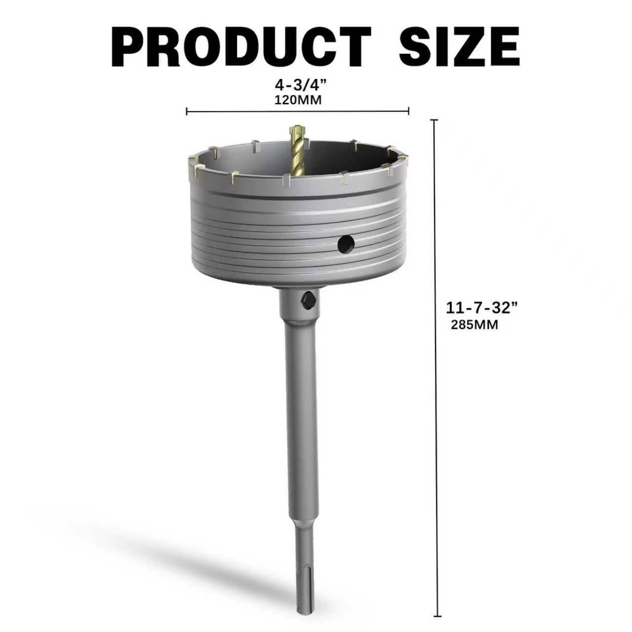 4-3/4" Concrete Hole Saw, 120mm Masonry Hole Saw, with 220mm SDS Plus Shank Connecting Rod for Concrete Brick Cement Stone Wall Drilling Home Improvement
