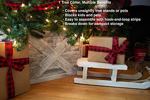 Christmas Tree Collar Or Box Made Of Reclaimed Wood – Rustic Tree Skirt Replacement Blocks Kids & Pets, Adds Farmhouse Charm – Natural, Hook-&-Loop Strip Panels By Barnwoodusa, 30X22.5 In., Whitewash #TOP2