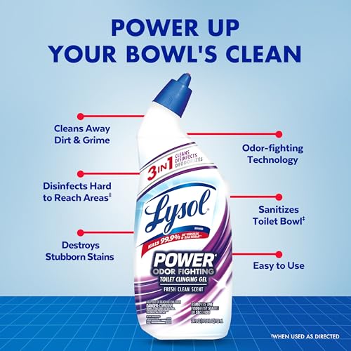 Image of Lysol Power + Odor Fighting Toilet Bowl Cleaner Gel, For Cleaning and Disinfecting, Stain Removal, Fresh Clean Scent, 24oz (Pack of 2)