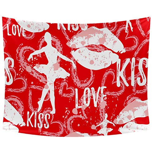 Tapestry Abstract Ballerina Lips Love Heart Ballet Pattern Wall Hanging With Home Decorations For Living Room Bedroom Dorm Decor 80X56 Inches #TOP8