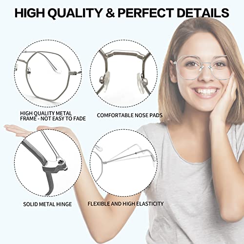 Qxaivmin Fashion Polygon Metal Reading Glasses For Women&Men, Retro Blue Light Blocking Computer Readers, Anti Glare Eyewear #TOP3