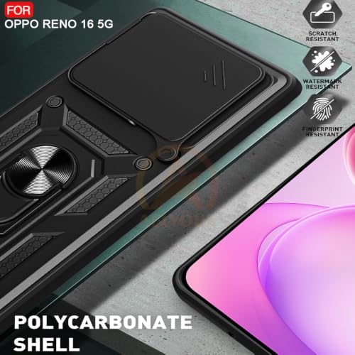Image of Armor Bumper Back Cover Case for Oppo Reno 16 5G Rotating Camera Cover, Ring Holder & Kickstand | Heavy Duty & 360 Degree Protection Back Cover for Oppo Reno 16 5G (Black)