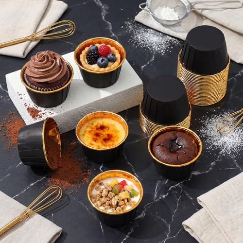 Image of 50 Pack Black Gold Cupcake Liners Bulk Disposable Foil Muffin Cup