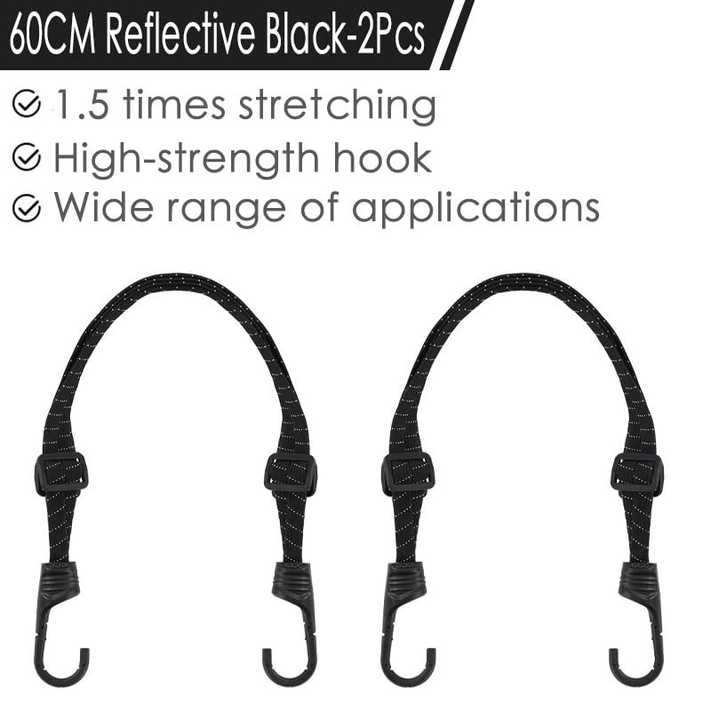 Image of Hodaqe 2Pcs Nylon Bungee Cord with Hooks for Motorcycle Helmet Black