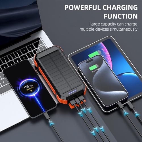 Image of LRSA Solar Power Bank, 40000mAh, Magnetic Wireless Charging, with LED Flashlight and Compass, for Camping (Black)