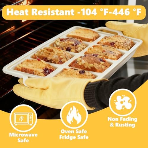 1PCS Nonstick Silicone Mini Loaf Pans with Metal Frame and Gloves, 8 Cavity Mini Bread Banna Loaf Pans, Small Bread Pans for Baking, Tiny Meatloaf Pan with Metal Reinforced Frame for Brownie, Butter - Thumbnail 5