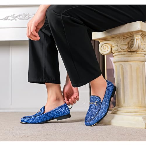 LCQL Men's Glitter Loafers Driving Shoes - Sparkly Formal Slip-Ons for Wedding Party Prom Club Dress Shoes Size 7-133