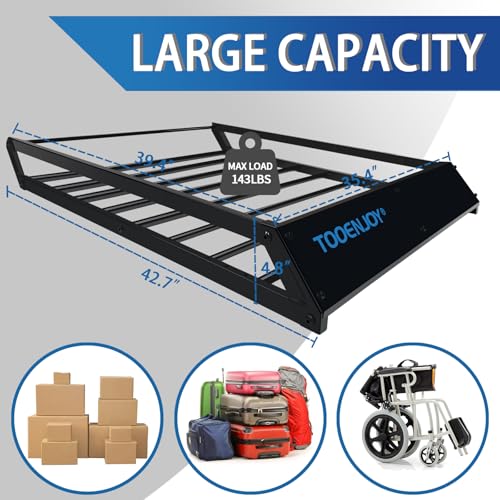TOOENJOY Roof Rack Cargo Basket, 43’’x 35’’x 4.7’’, Anti-Rust Rooftop Cargo Carrier with Removable Wind Fairing, Universal Car Top Luggage Holder for Car, SUV and Truck, 143 lbs Capacity - Thumbnail 3