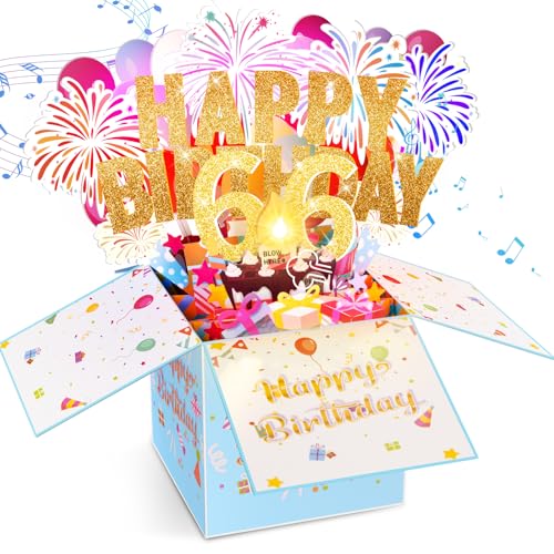 Tnvee 66TH Birthday Cards with Lights & Music & Candle,