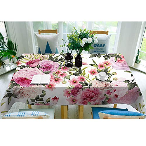 Aoyego Roses Table Cloths Rectangle Wreath Pretty Floral Pink Peony Flowers Bud Leaf Bouquet Elegance Tablecloths Decoration 52X70 Inch Polyester For Outdoor Indoor Home Party Picnic #TOP1