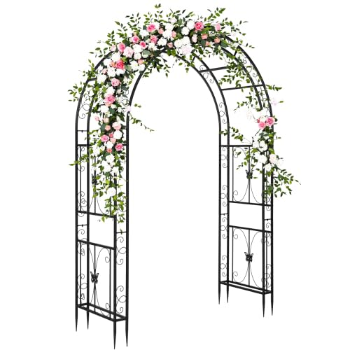 Bonnlo Arche de Jardin en Acier et Double Couche, Arche en Fer pour Plantes Grimpantes et Rosiers, Tonelle Jardin pour Mariages, Fêtes et Décorations Extérieures 240 x 190 x 60cm, Grande Taille, Noir
