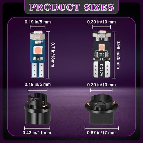 Image of BBTO 40 Pieces T5 T10 LED Bulbs Dash Lights with Twist Socket Instrument Dashboard Light LED Bulbs for Interior Car Lights Dashboard Instrument Panel Gauge Cluster Indicator Map Dome Light (Purple)