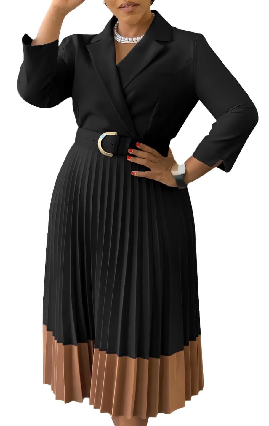 Womens Vintage Retro Work Business Office Fit and Flare Mid-Calf A-Line Dress B