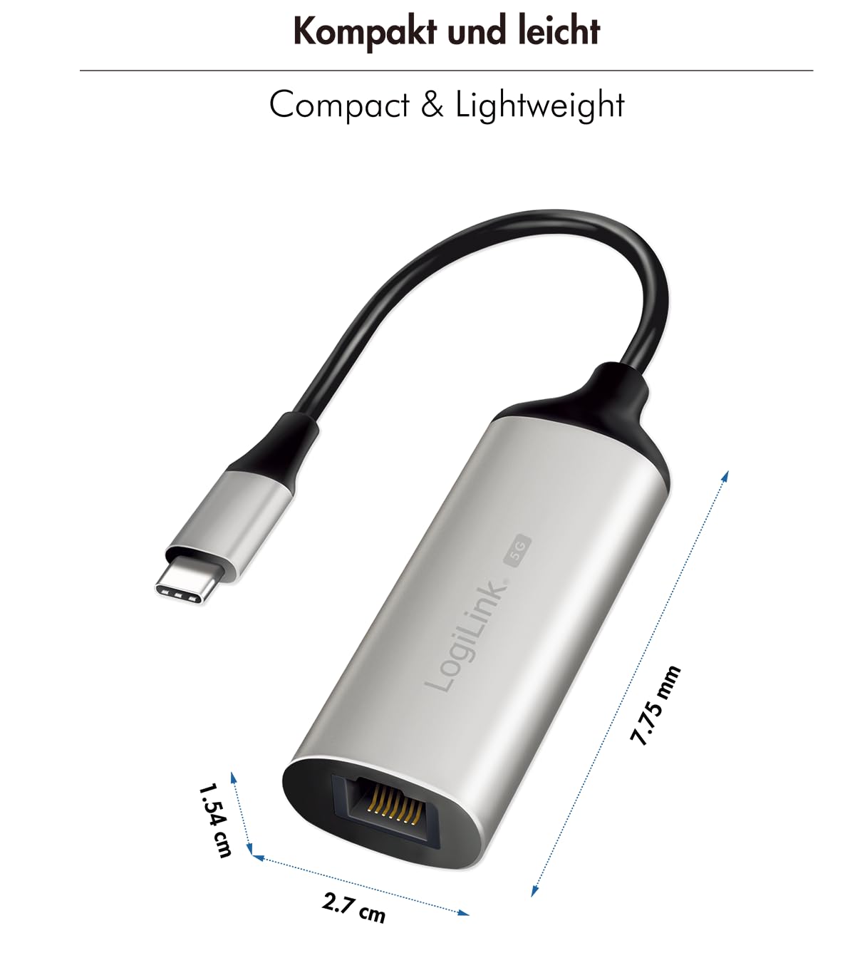 LogiLink UA0456 - Adattatore USB-C (3.2 Gen 1) a RJ45 Gigabit Ethernet (5 Gbps), Full Duplex Flow Control