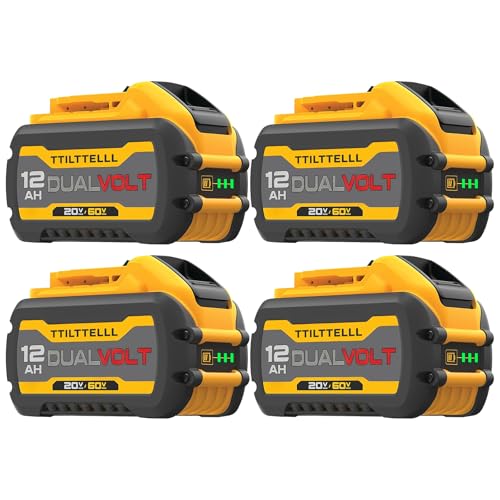 4 Packs 12000mAh 60V Battery Compatible with Dewalt 60V Battery DCB612 DCB609 DCB606 High Capacity Lithium Ion Battery Replacement Compatible with Dewalt 20V/60V Tools Long Runtime LED Indicator