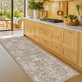 Moss Green 2'6" x 8' Runners for Hallways Non Slip, Extra Long Floor Runner for Kitchen, Entryway Indoor, Washable Rubber Backing Stain Resistant - Vintage Taupe Brown Floral Décor