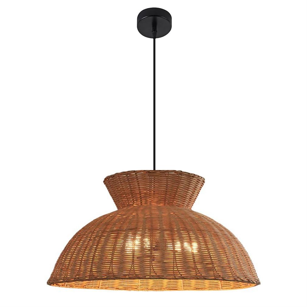 LYMSXAZOU Hanging Rattan Chandelier Retro Japanese Style E27 Light Fixtures 15.7in Bamboo Ceiling For Kitchen Living Room Bars Lighting With Adjustable Cord