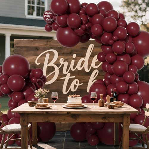 Image of Ouddy Party 129Pcs Burgundy Balloon Arch Garland Kit in 18 12 10 5 Inch | Different Sizes 6Pcs 18 inch Dark Red Maroon Latex Balloons for Birthday Fall Baby Shower Wedding Thanksgiving Party Decorations