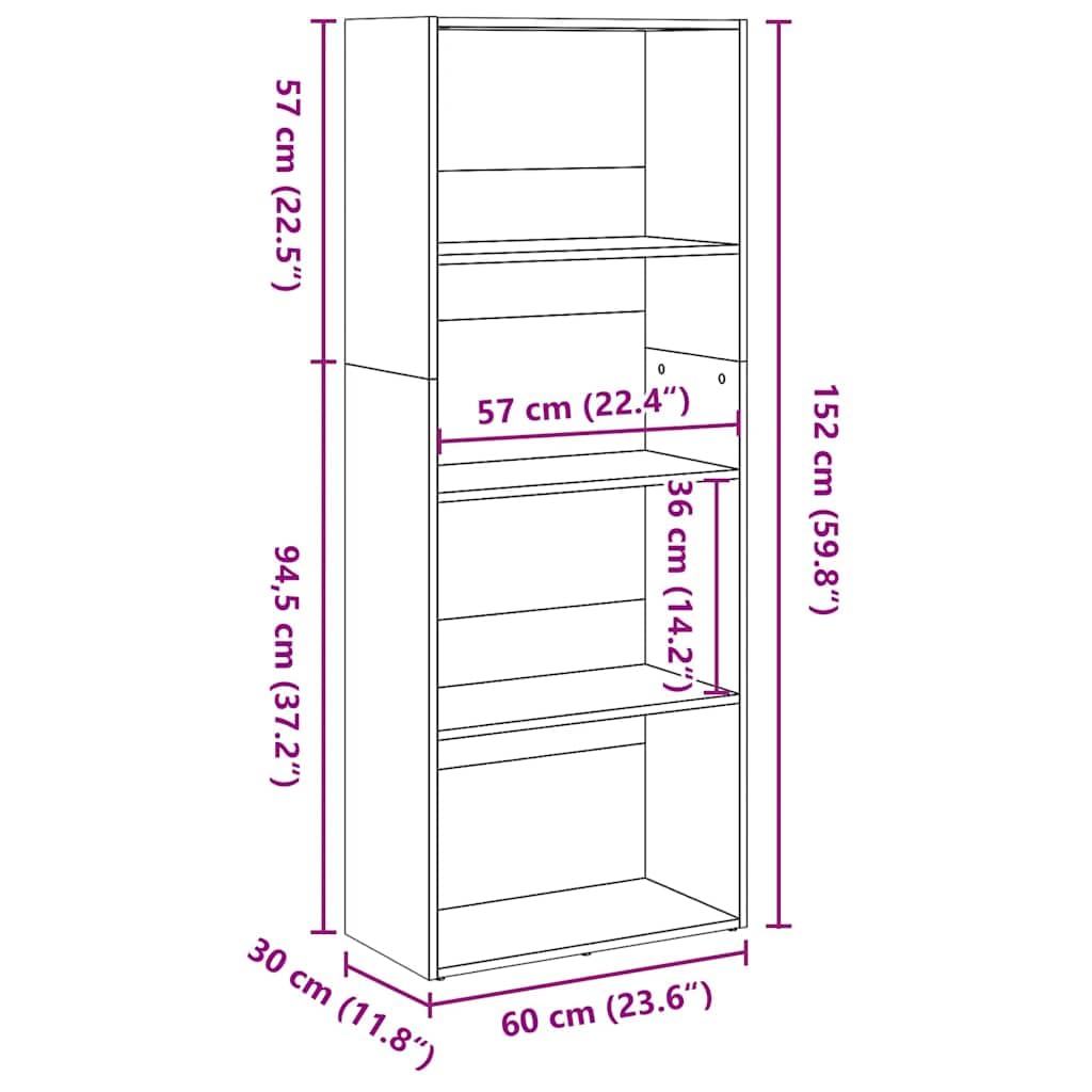 Bücherregal offene Fächer 60x30x152 cm aus Holzwerkstoff, vielseitig einsetzbar im Wohnzimmer, Schlafzimmer oder Flur, pflegeleicht mit feuchten Tuch, bietet Stauraum für Bücher,