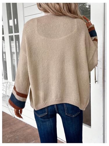 SOLY HUX Women's Open Front Knit Cardigan Sweater Striped Trim Long Sleeve Loose Outerwear Fall Clothes3