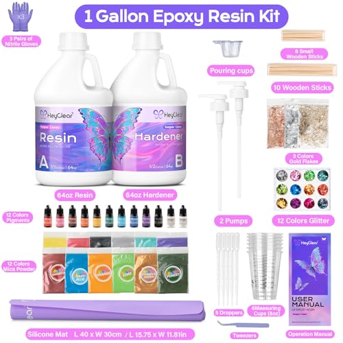 Image of HeyClear 1 Gallon Epoxy Resin Kit Crystal Clear, Hard 2 Part Epoxy and Hardener for Casting Coating, Countertop, Table Top, Jewelry Making, DIY Crafts Art for Adults Resina Epoxica para Manualidades