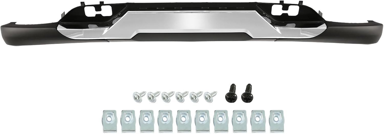 Front Bumper Valance with Chrome Skid Plate Fit For 2016 2017 2018 2019 Chevrolet Silverado 1500 with Z71 w/Tow Hook Holes&Skid Plate&Mounting Screws