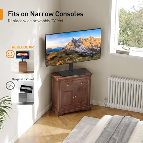 Image of Perlegear Tabletop TV Stand, Universal TV Stand for 23-60 Inch LCD /LED /OLED TVs, Height-Adjustable TV Mount Stand with Tempered Glass Base & Cable Management, VESA 400x400mm, PGTVS02