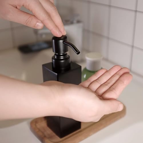 Miniatura 5 de Dispensador de jabón negro, bomba negra a prueba de óxido, acero inoxidable 304, botella de loción recargable para encimera, 8.5 onzas (cuadrado