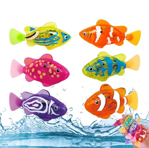 RUTYAUB Robo Fish 6 Stück Roboter Fisch Set Schwimmende Fische mit LED Licht Elektrische Fische Spielzeug für Badewanne Aquarium Pool Robofisch für Wasser Interaktives Katzenspielzeug