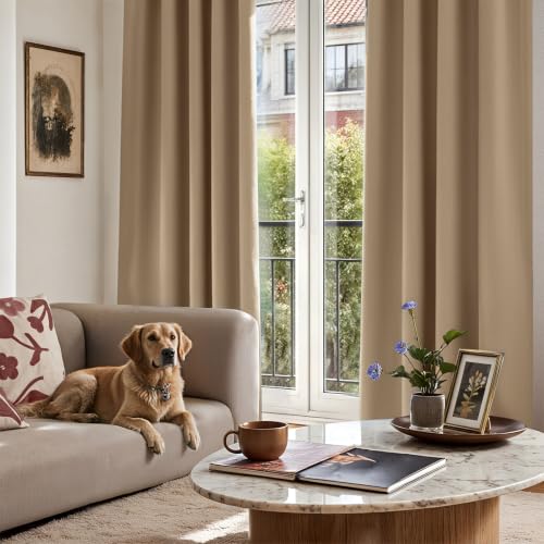 TOPICK Gardinen Vorhänge Verdunklungsvorhänge H200xB140 2er Set Khaki – Ansicht 3