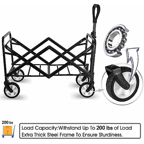 Beach Cart Large Capacity, Heavy Duty Folding Wagon Portable, Collapsible Wagon For Sports, Shopping, Camping (Black, 1 Year Warranty) #TOP1