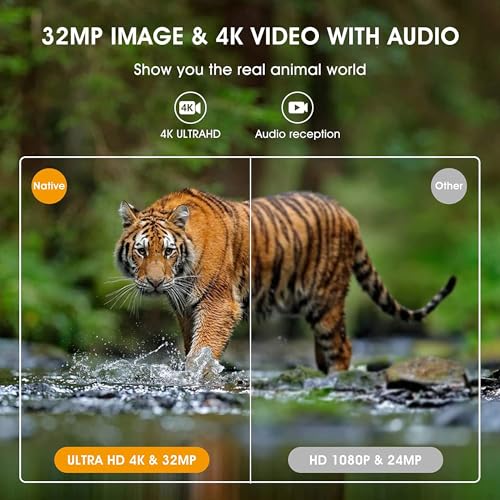 Image of Trail Camera - 4K Video, 32 MP Photo, Night Vision, Motion Detection, 2.4inch LCD, 0.2s Trigger Time, Waterproof for Wildlife Monitoring, Home Security, and Outdoor CCTV Trap Camera