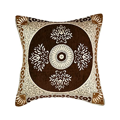 Image of Chenille Cushion Cover for Sofa & Living Room | Soft Decorative Throw Pillow Cover | 40x40 cm Pillow Case for Home, Bedroom & Office Decor (Coffee-Chiku)