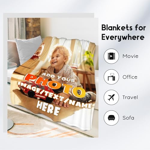 Custom Blanket Gifts with Picture, Personalized Blankets for Kids, Customized Gifts with Photo Text, Warm Flannel Throw for Women Men Adults, 60"x80"