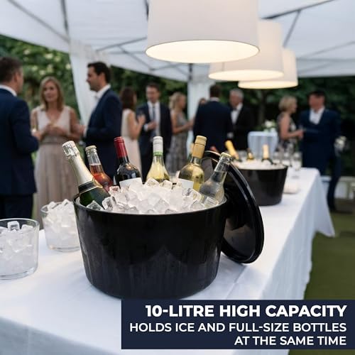 Chabrias Ltd 10 Litre Ice Bucket with Lid & Removable Draining Liner - Large Party & Bar Ice Bucket, UK Made Hard-Wearing Plastic for Home & Professional Use - Black 10 Litre - Made in England - Image 6