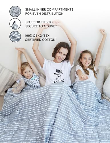 YnM Weighted Blanket, Oeko-Tex Certified Breathable Cotton Material with Premium Glass Beads (Blue White, 41''x60'' 7lbs), Suit for One Person(~60lb) Use on Twin Bed