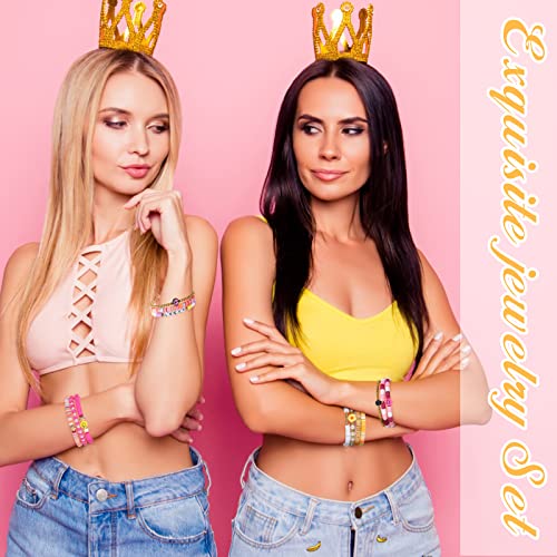 42 Pcs Preppy Heishi Bracelets Y2K Bracelets Smile Face Surfer Beaded Bracelets Star Evil Eye Beaded Stretch Bracelets Stackable Bohemian Pearl Colorful Aesthetic Stretch Bracelets For Women Girls #TOP1