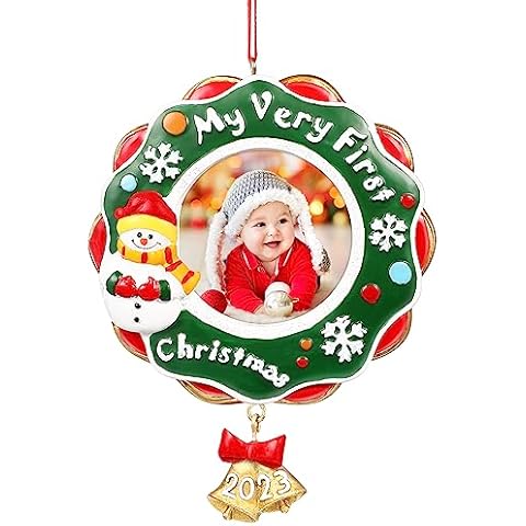 Amosfun Baby First Christmas Photo Ornament Resin Ornaments for Xmas Tree Decoration 2024 Christmas Personalized Keepsake Cover